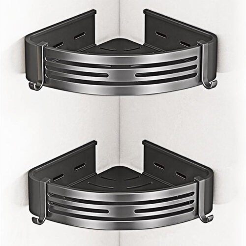 2 Tier Adhesive Corner Shower Caddies– No-Drill Bathroom & Kitchen Rack with Towel Holder