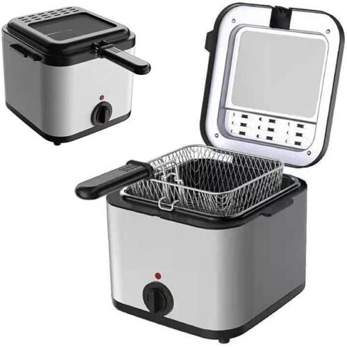 2.5L Mini Electric Deep Fat Fryer – Stainless Steel with Basket & Oil Filter Lid