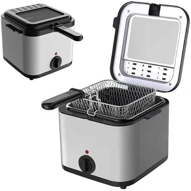 2.5L Mini Electric Deep Fat Fryer – Stainless Steel with Basket & Oil Filter Lid