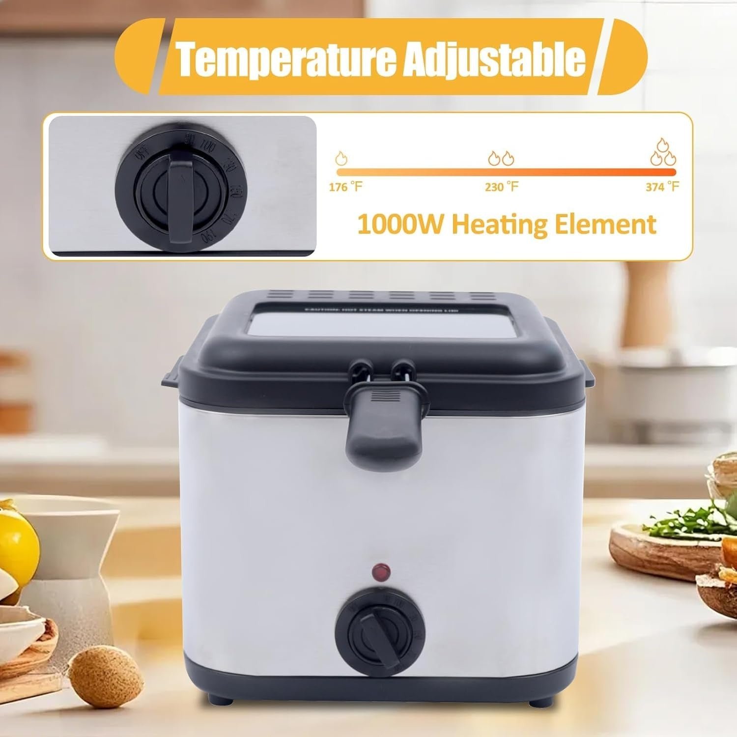 2.5L Mini Electric Deep Fat Fryer – Stainless Steel with Basket & Oil Filter Lid - Image 3