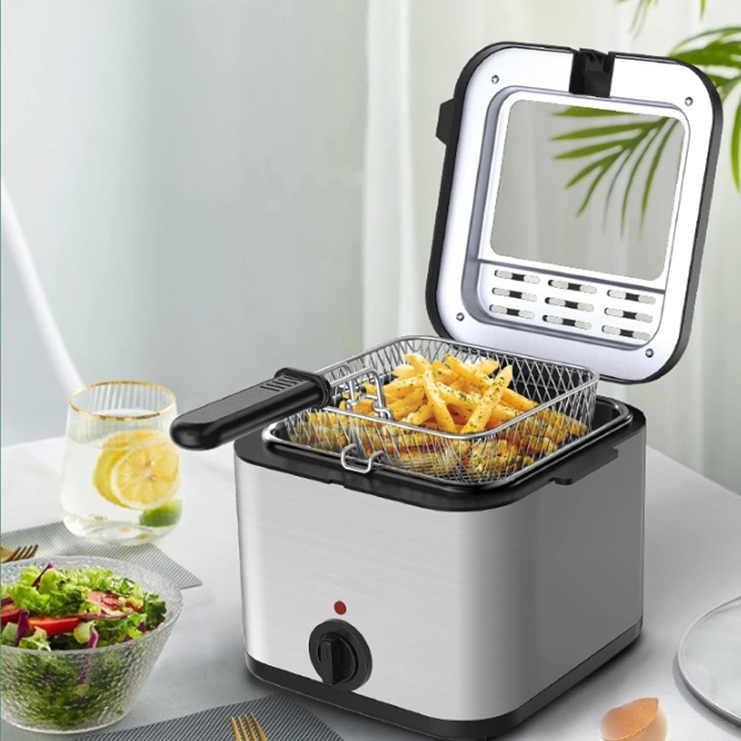 2.5L Mini Electric Deep Fat Fryer – Stainless Steel with Basket & Oil Filter Lid - Image 7