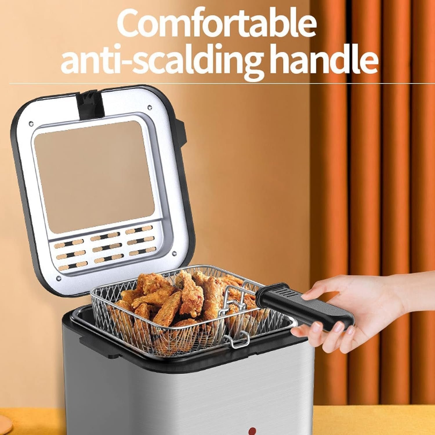 2.5L Mini Electric Deep Fat Fryer – Stainless Steel with Basket & Oil Filter Lid - Image 6