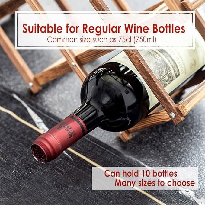 10-Bottle Folding Wooden Wine Rack – Compact Wine Storage Display - Image 7