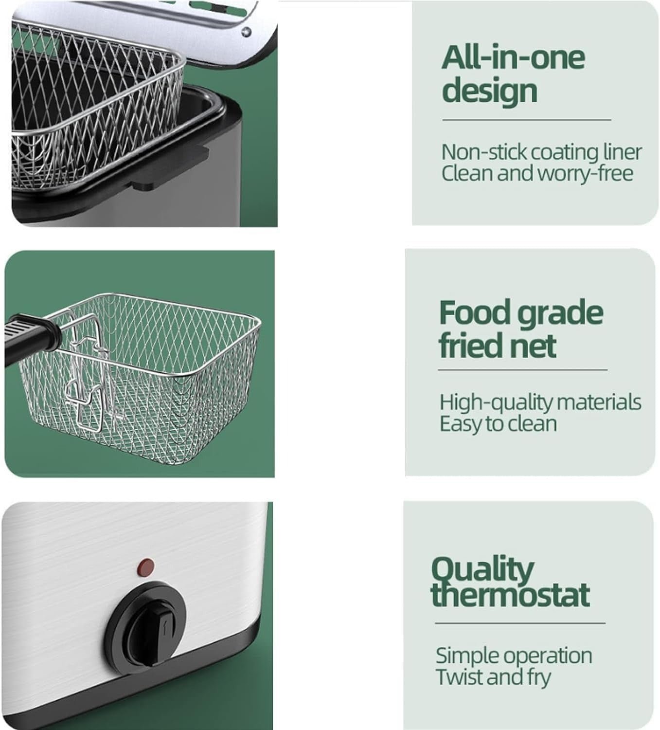 2.5L Mini Electric Deep Fat Fryer – Stainless Steel with Basket & Oil Filter Lid - Image 8