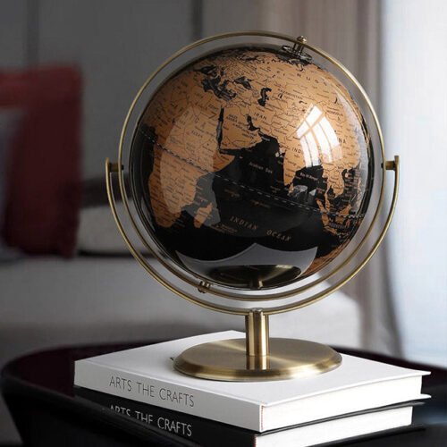 20cm Black & Gold Rotating Globe – European Inspired Elegant Home & Office Decor