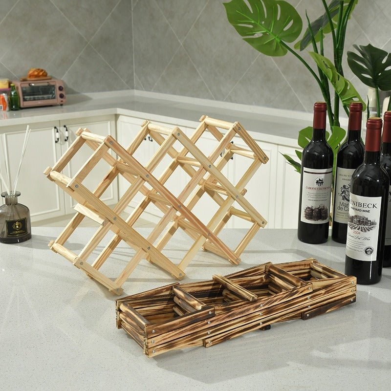 10-Bottle Folding Wooden Wine Rack – Compact Wine Storage Display - Image 9