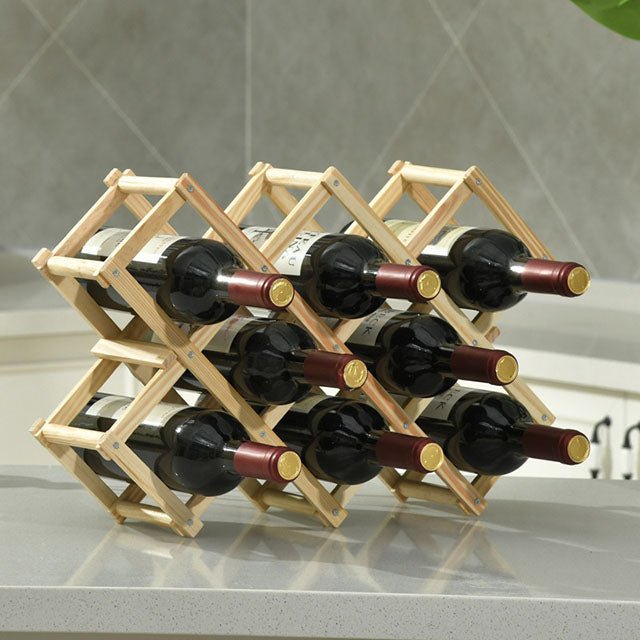 10-Bottle Folding Wooden Wine Rack – Compact Wine Storage Display - Image 14