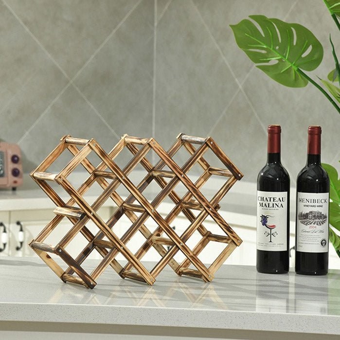 10-Bottle Folding Wooden Wine Rack – Compact Wine Storage Display - Image 4