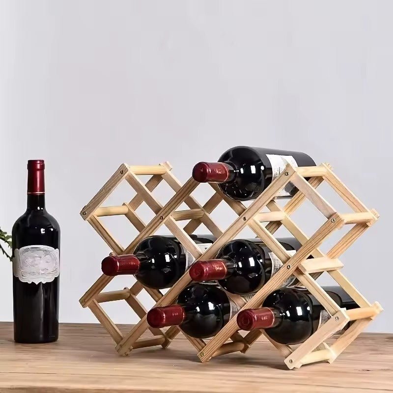 10-Bottle Folding Wooden Wine Rack – Compact Wine Storage Display - Image 2