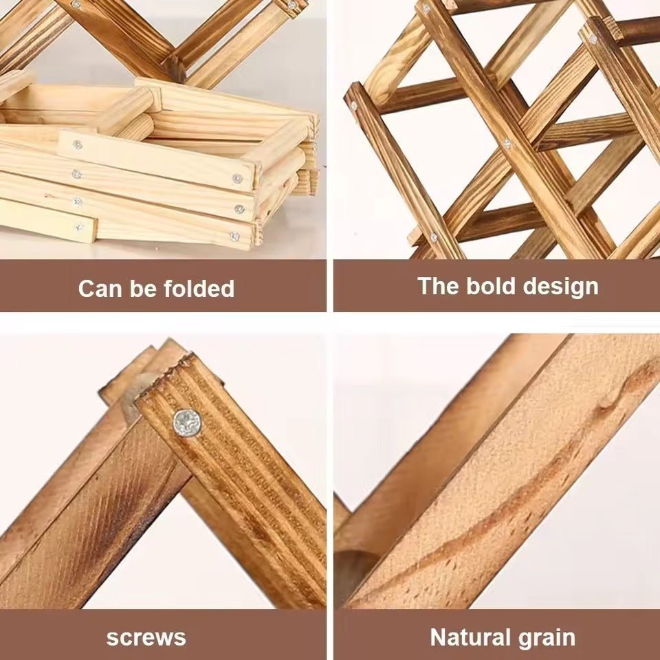 10-Bottle Folding Wooden Wine Rack – Compact Wine Storage Display - Image 10