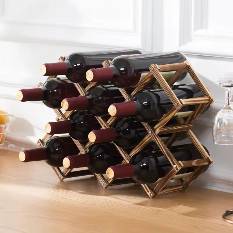 10-Bottle Folding Wooden Wine Rack – Compact Wine Storage Display - Image 3